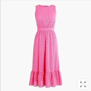 NWT eyelet J.Crew midi dress in bright pink